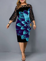 Plus Size Elegant Print Pencil Dress