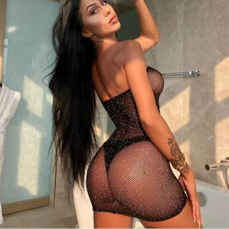 Sexy Bodysuit Diamond Fishnet