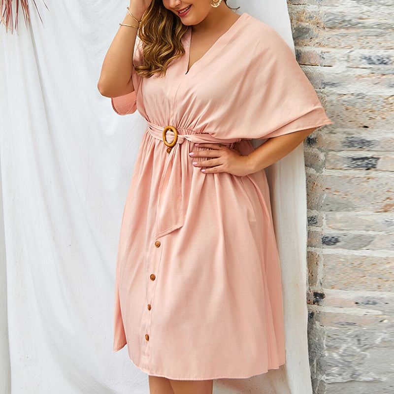 Plus Size Dress Full Sleeve V Neck